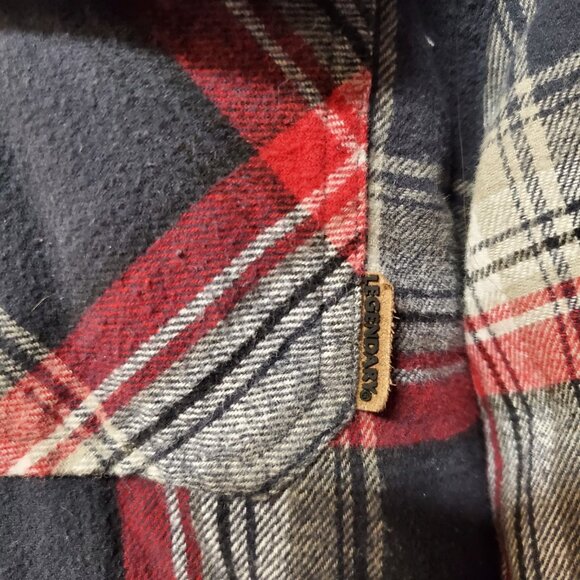 Legendary Outfitters Flannel Shirt Jacket Mens Size Small Red Plaid Print Hooded - Picture 12 of 12